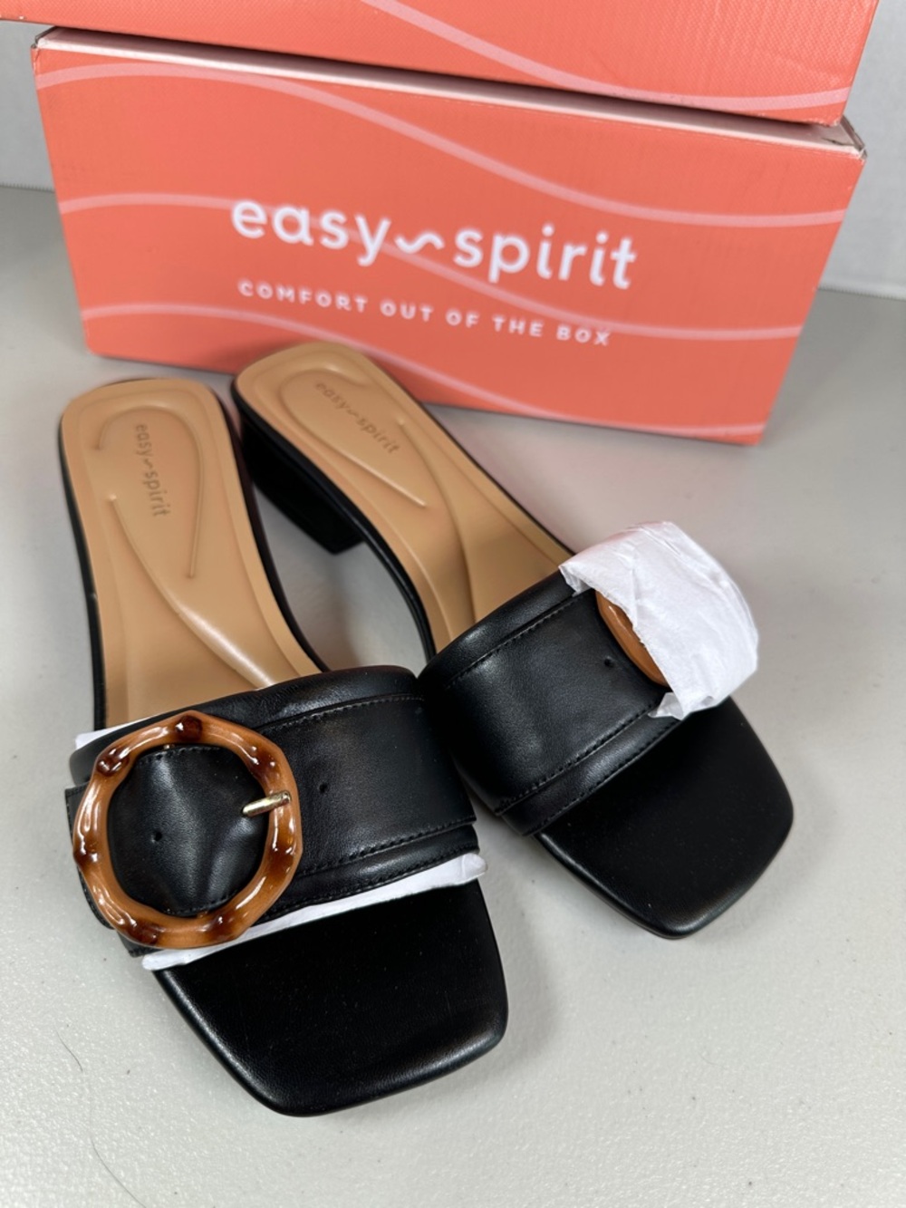 Easy Spirit Black Slide Mules with Tortoiseshell Accent